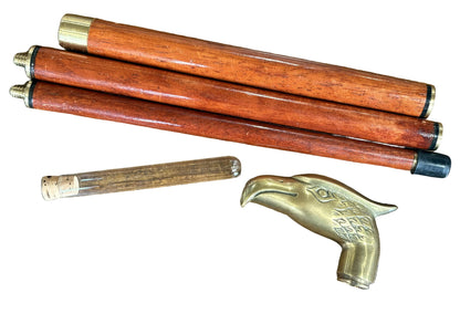 Vintage Smugglers Cane Brass Eagle Head Wooden 3 Fold Stick - Rare Brandy's Cane Bird Head Trifold Wood Mobility Aid