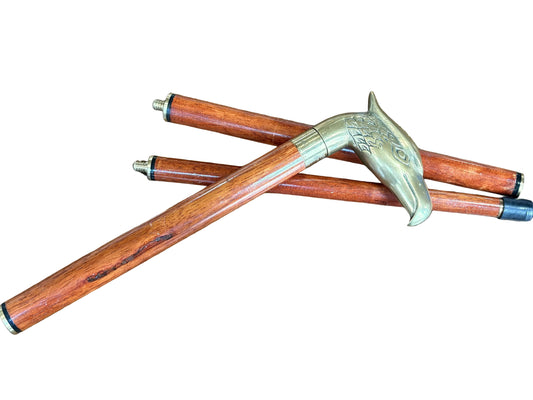 Vintage Smugglers Cane Brass Eagle Head Wooden 3 Fold Stick - Rare Brandy's Cane Bird Head Trifold Wood Mobility Aid