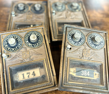 Antique Post Office Lock Box Dual Dial Lot of Four - USPS Postal Box Corbin Eagle Lot of 4