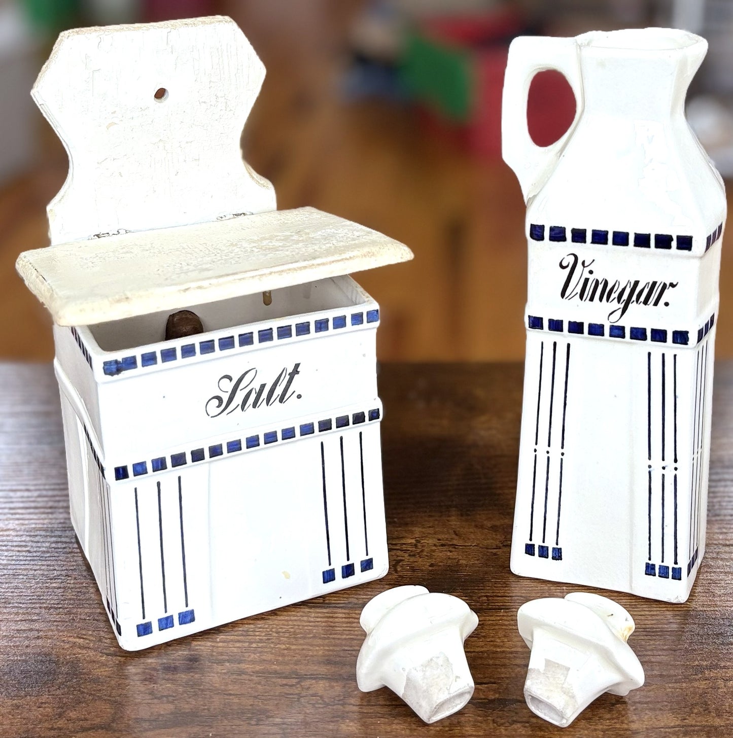 Vintage Twelve Piece German Kitchen Porcelain Kitchen Canisters Set - 12 Piece "Basel" Stamped Blue & White Kitchen Storage