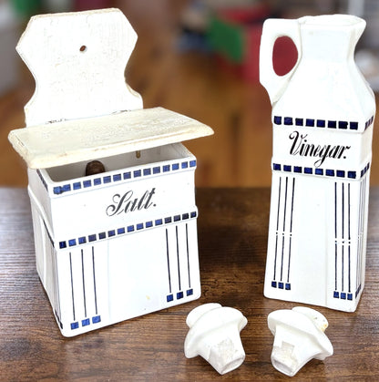 Vintage Twelve Piece German Kitchen Porcelain Kitchen Canisters Set - 12 Piece "Basel" Stamped Blue & White Kitchen Storage