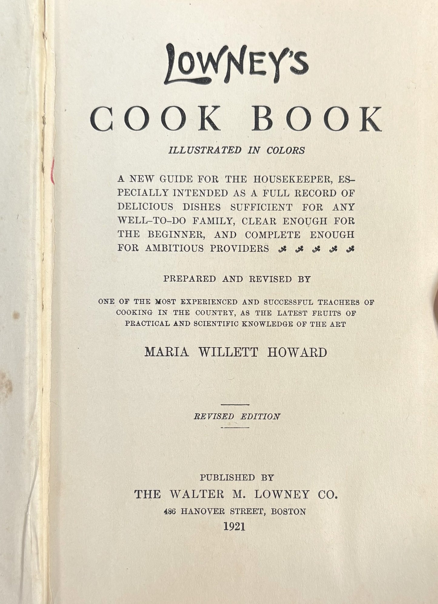 Vintage 1921 Illustrated Lowney's Cook Book - Rare 1920s Lowneys Hard Cover CookBook