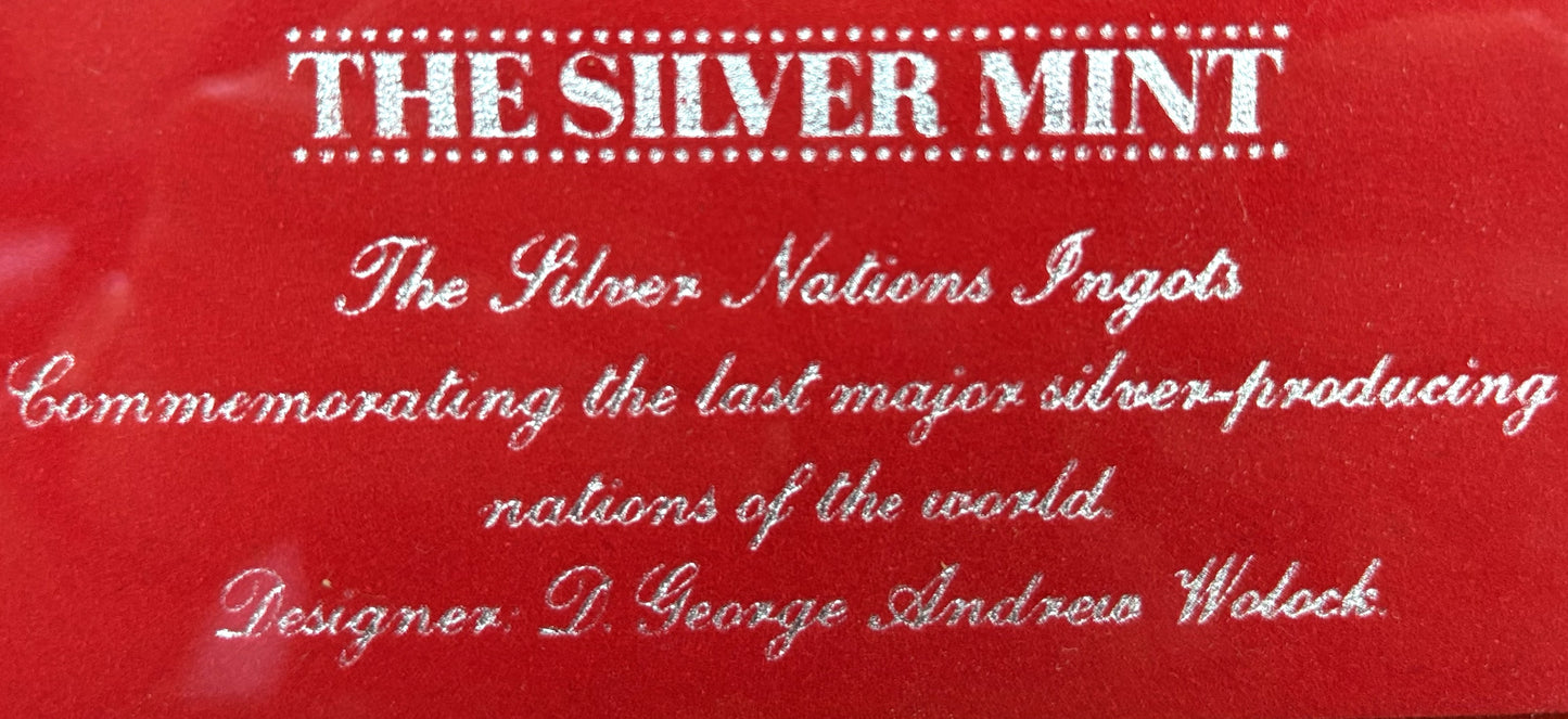 The Silver Mint .999 Silver Nations Flag 20 Gram Ingot Set of Six Framed Piece - Commemorative Silver-Producing Nations Of The World 20 Gram Ingots Set