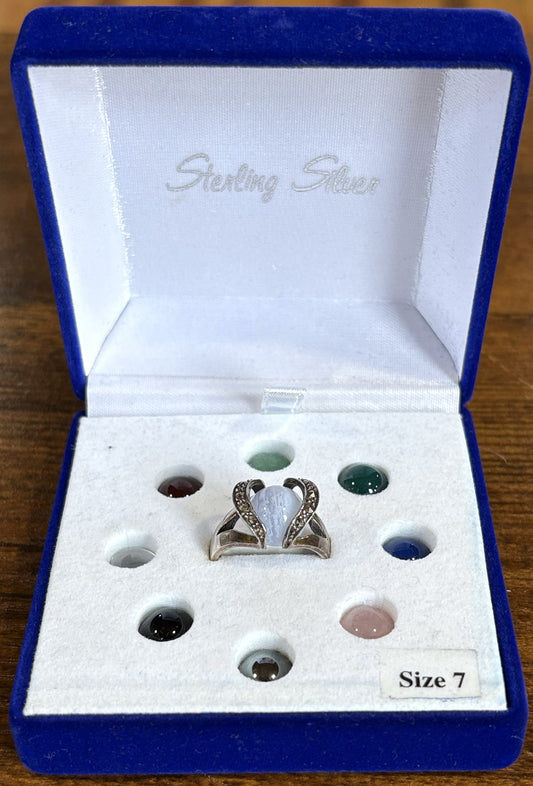 Vintage Sterling Silver Interchangeable 9 Stone Balls Ring Size 7 - Stunning Sterling Versatile Interchangeable Gemstone Ring Sz 7