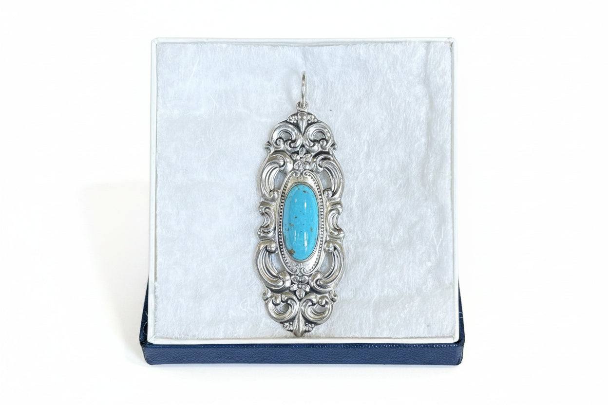 1970s Vintage Towle Sterling Authentic Turquoise Pendant - Towle Grand Duchess Collection Turquoise Pendant&nb