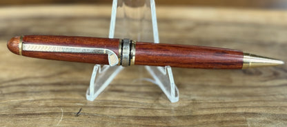 Vintage Rosewood Golf Ball Point Pen - Red Stained Wood Ball Point Pen With Golf Club Clip