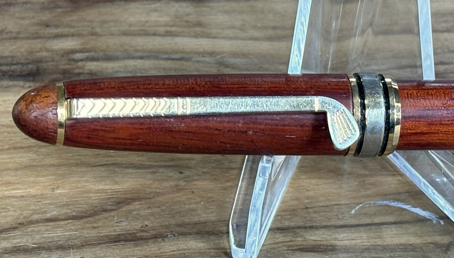 Vintage Rosewood Golf Ball Point Pen - Red Stained Wood Ball Point Pen With Golf Club Clip