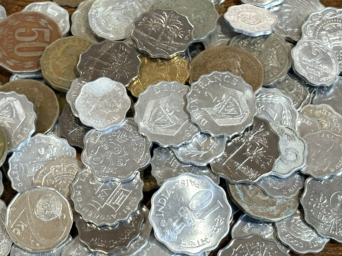 Scalloped and Multi-Sided Polygon Mystery World Coin Bundles - Lot of Mystery Coinage Unique Shaped Scalloped