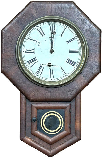 Vintage Waterbury Clock Co. 8-Day Schoolhouse Wall Clock - Repair Required School House Vintage Wall Clock
