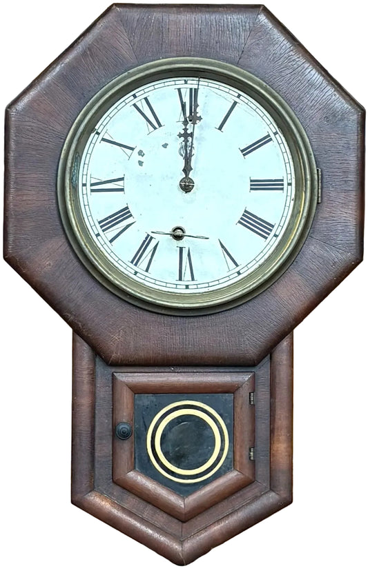 Vintage Waterbury Clock Co. 8-Day Schoolhouse Wall Clock - Repair Required School House Vintage Wall Clock
