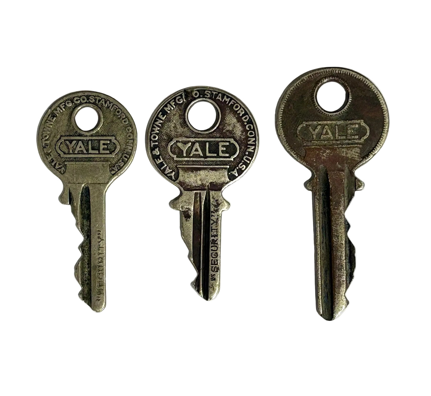 Vintage Yale & Stamford, Connecticut, U.S.A. Keys Lot of 3 - Authentic Vintage Lot of Three Yale and Stamford, Connecticut Keys