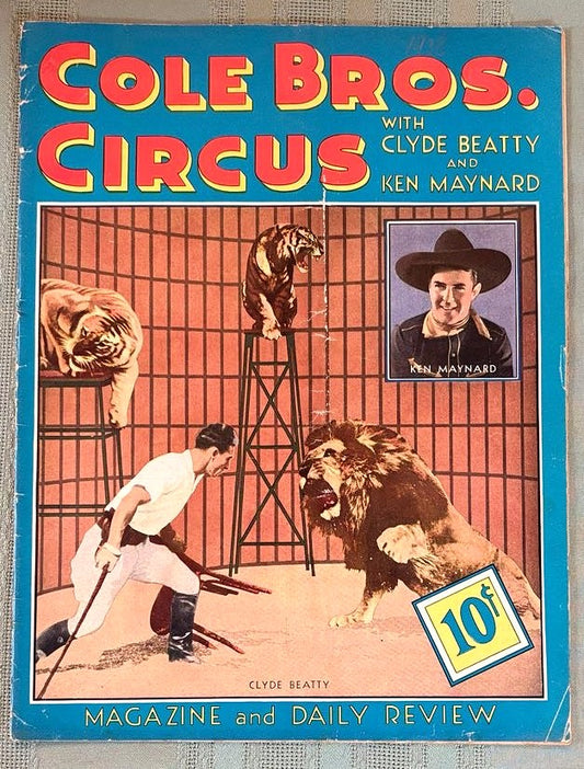 1938 Cole Bros. Circus Souvenir Program Book Clyde Beatty Lion Cover Vintage - 1938 Cole Bros. Circus Program