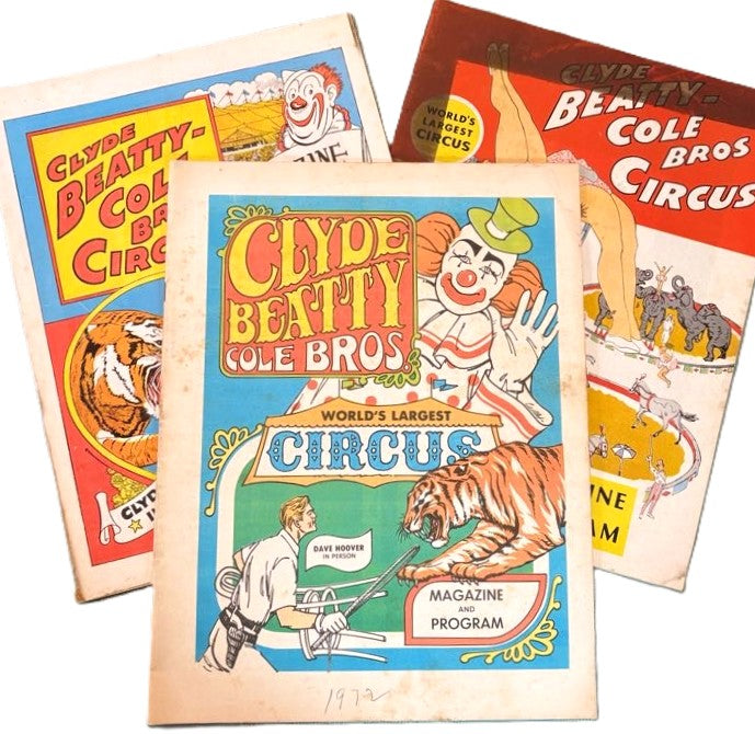 Lot of 3 Vintage Clyde Beatty Cole Bros Circus Programs 1960s-1972 Coca-Cola Ads - Circus Souvenir Program Lot (3) with Retro Coca Cola Ads
