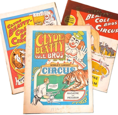 Lot of 3 Vintage Clyde Beatty Cole Bros Circus Programs 1960s-1972 Coca-Cola Ads - Circus Souvenir Program Lot (3) with Retro Coca Cola Ads