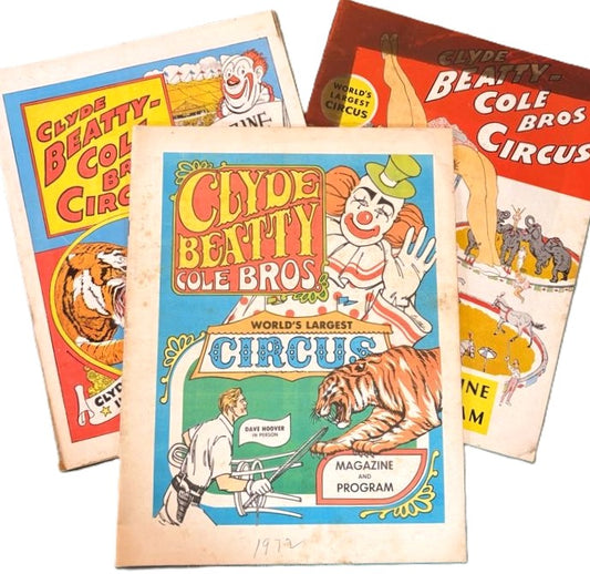 Lot of 3 Vintage Clyde Beatty Cole Bros Circus Programs 1960s-1972 Coca-Cola Ads - Circus Souvenir Program Lot (3) with Retro Coca Cola Ads