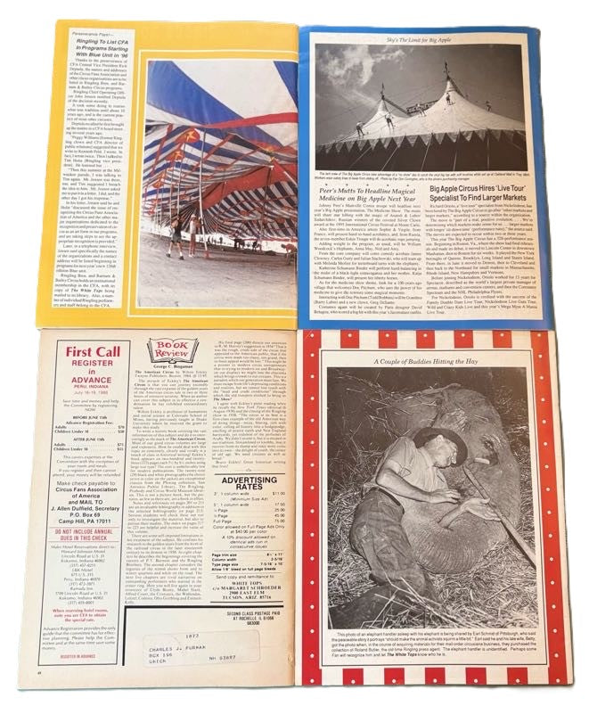 The White Tops Circus Magazine Lot of 8 Issues 1980s - Circus Memorabilia Lot: 8 Issues The White Tops Magazine