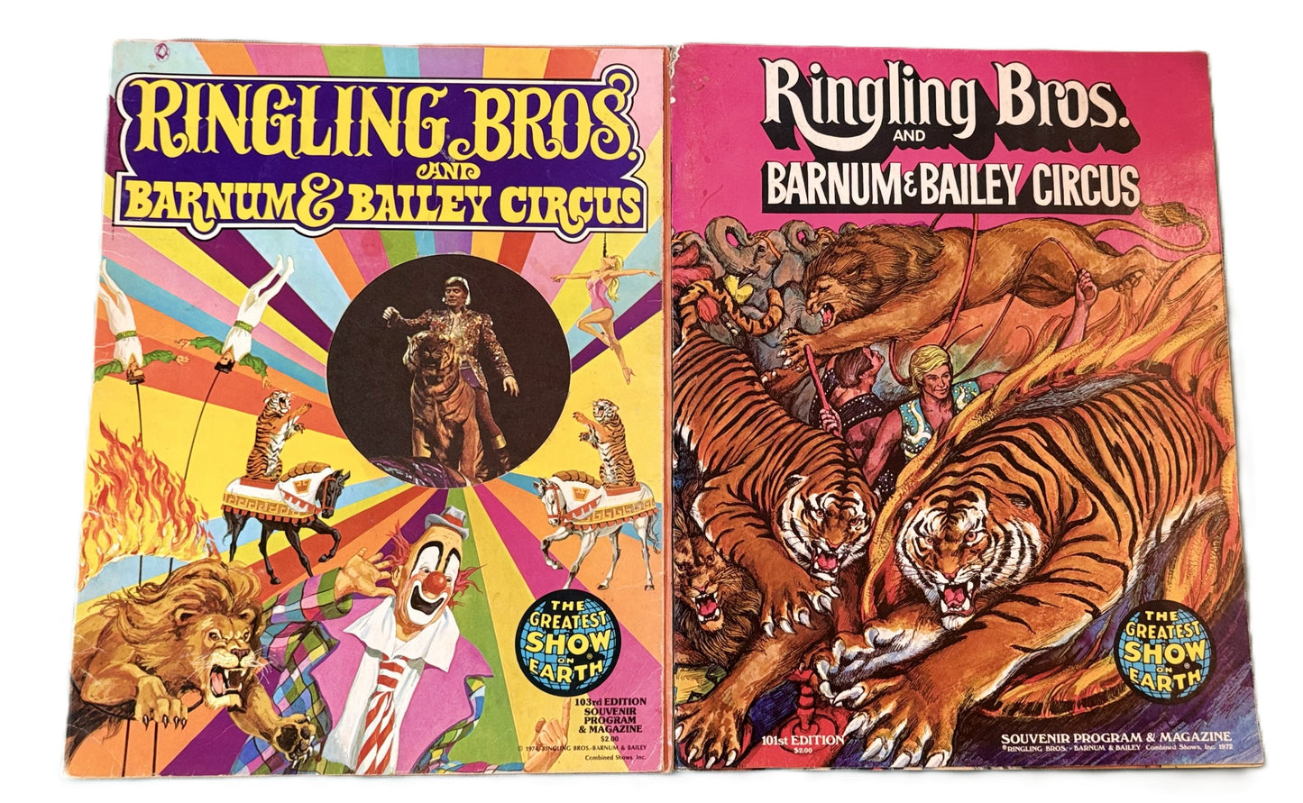 Vintage Ringling Bros Circus Souvenir Programs 1971-1982 Group Lot of 7 With Original Inserts - Lot of 7 Vintage Ringling Bros Barnum Bailey Circus Programs