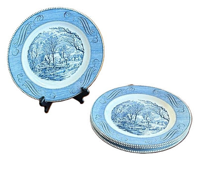 Royal China Currier & Ives, “The Old Grist Mill” Dinner Plates 4pc Set
