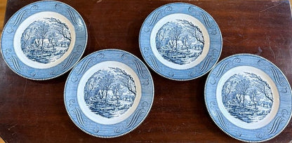 Royal China Currier & Ives, “The Old Grist Mill” Dinner Plates 4pc Set