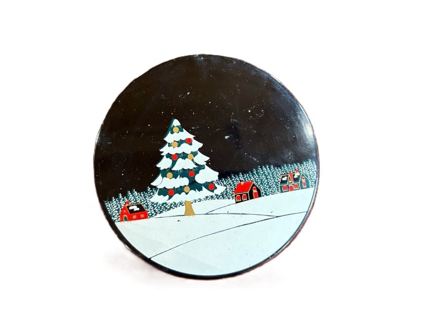 Japanese Black Lacquer Christmas Themed 6pc Coaster & Storage Box Set - Adorable Christmas Decor Coaster and Holder Set