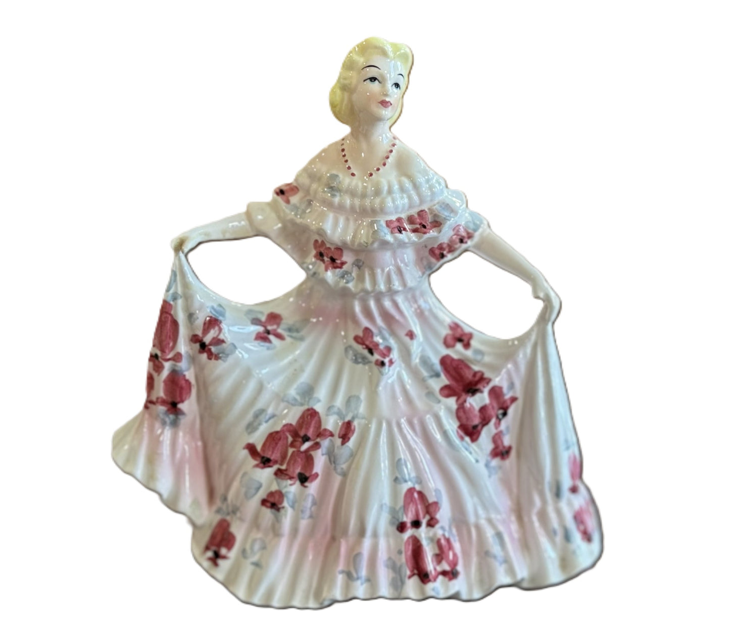 Vintage Lefton Tearful Beauty in Bloom Lady Figurine Damaged - Stunning Tearful Beauty in Bloom Formal Gown Figurine