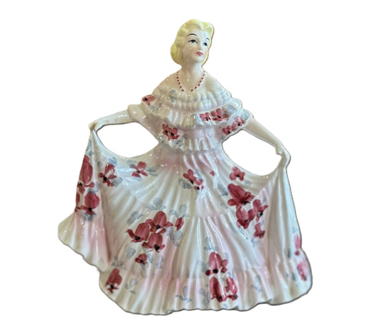 Vintage Lefton Tearful Beauty in Bloom Lady Figurine Damaged - Stunning Tearful Beauty in Bloom Formal Gown Figurine
