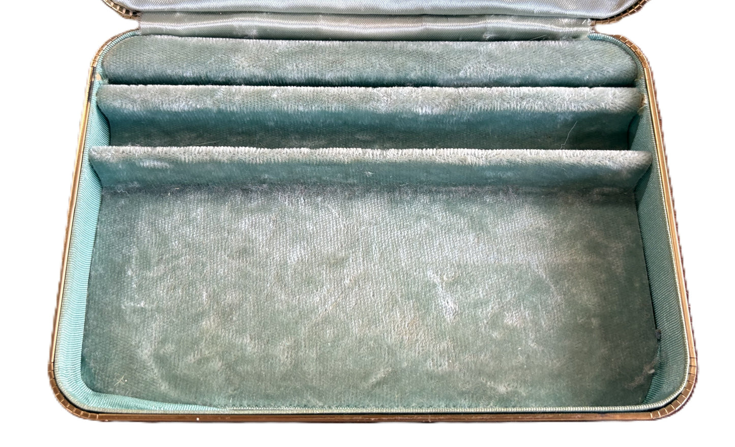 Vintage Farrington Travel Jewelry Case Beige Leatherette Mint Green Floral Lining - 1950s Farrington Travel Jewelry Box Mint Velvet