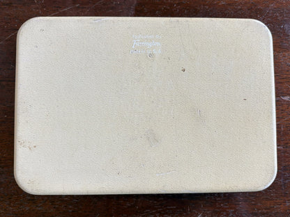 Vintage Farrington Travel Jewelry Case Beige Leatherette Mint Green Floral Lining - 1950s Farrington Travel Jewelry Box Mint Velvet