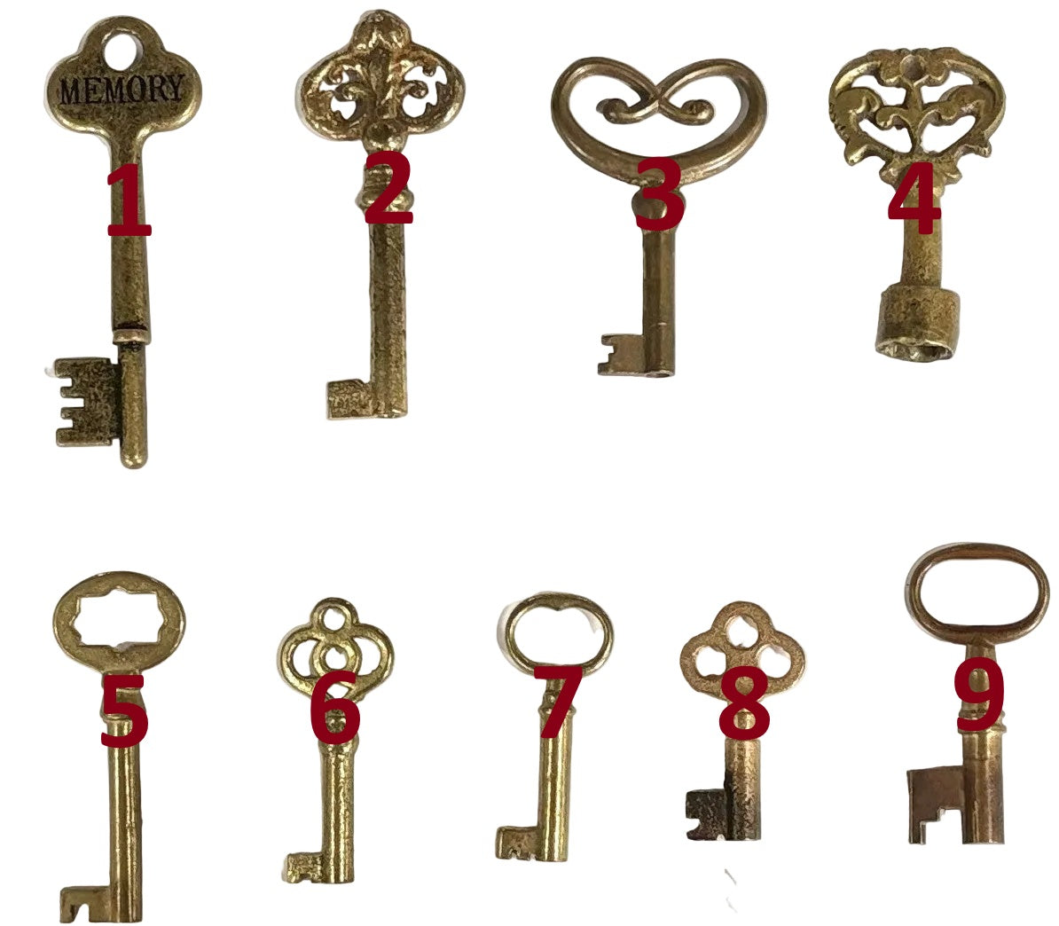 Vintage Antique Skeleton Keys Choose Your Style Numbered 1-19 - Decorative Metal Skeleton Keys for Jewelry & Crafts Pick Your Variant