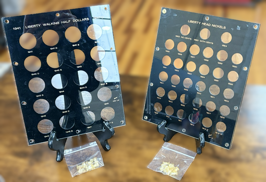 Lot of 2 Capital Plastics Coin Holders Walking Liberty Half & Liberty Nickels - Capital Plastics Coin Holder Board Lot Liberty Walking Half & Liberty Head Nickel