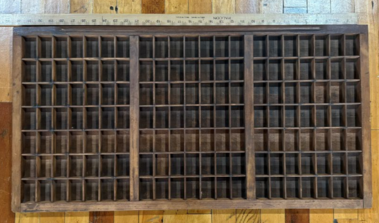 19th Century Letterpress Type Cabinet Drawer Engraver Roman 6pt - Vintage Wooden Shadow Box Wall Frame 147 Pocket Printers Letter Tray