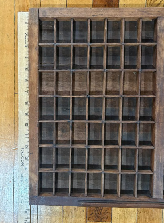 19th Century Letterpress Type Cabinet Drawer Engraver Roman 6pt - Vintage Wooden Shadow Box Wall Frame 147 Pocket Printers Letter Tray