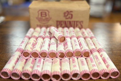 Vintage 1981 Brink's $25 Penny Box 50 Brilliant Uncirculated (BU) Rolls - 1981 Brink's Uncirculated Penny Box $25 Face Value (2,500 Unc Coins)