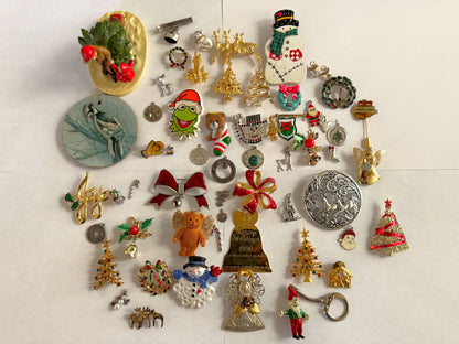Christmas Jewelry! - Large Lot of Christmas Charms, Pins/Brooches, Ornaments, and More - Sterling Silver, Enamel, Plastic