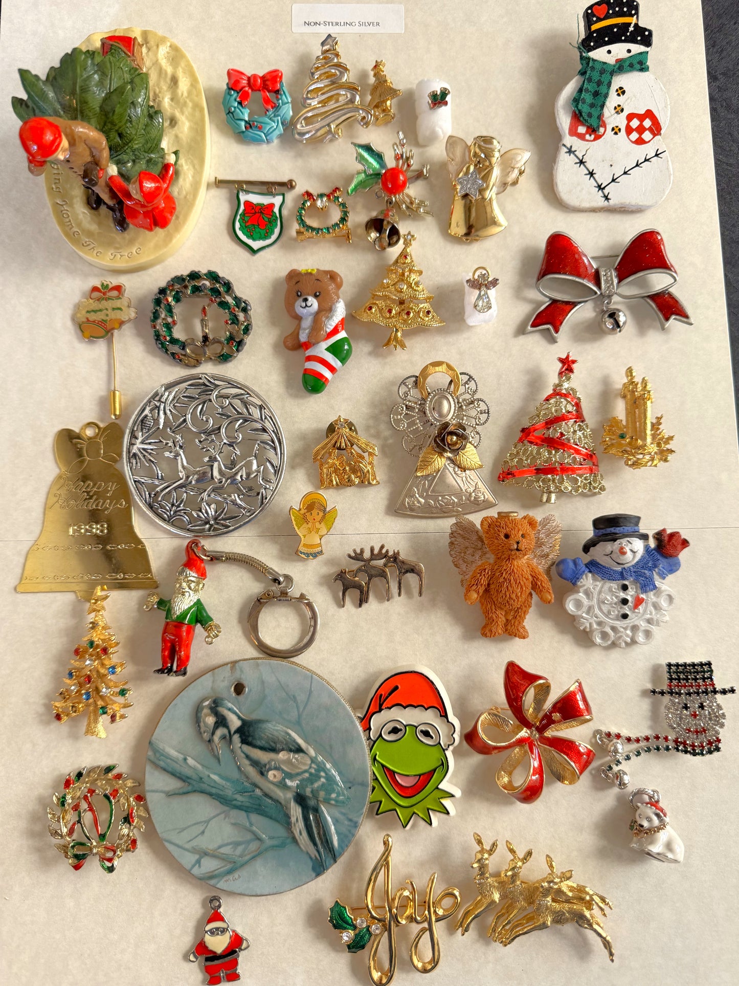 Christmas Jewelry! - Large Lot of Christmas Charms, Pins/Brooches, Ornaments, and More - Sterling Silver, Enamel, Plastic