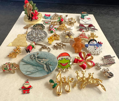 Christmas Jewelry! - Large Lot of Christmas Charms, Pins/Brooches, Ornaments, and More - Sterling Silver, Enamel, Plastic
