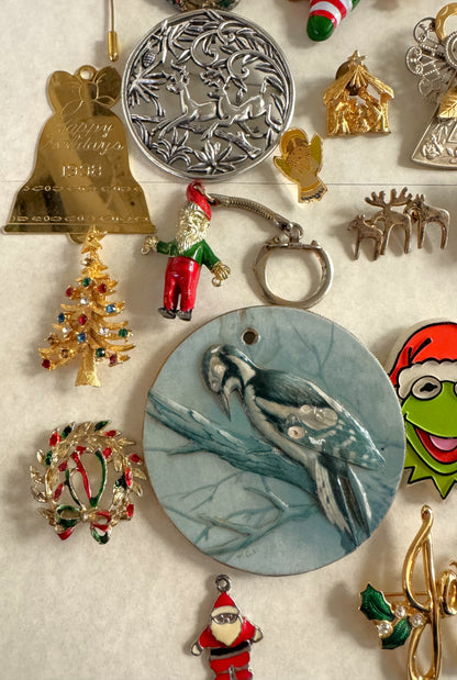 Christmas Jewelry! - Large Lot of Christmas Charms, Pins/Brooches, Ornaments, and More - Sterling Silver, Enamel, Plastic