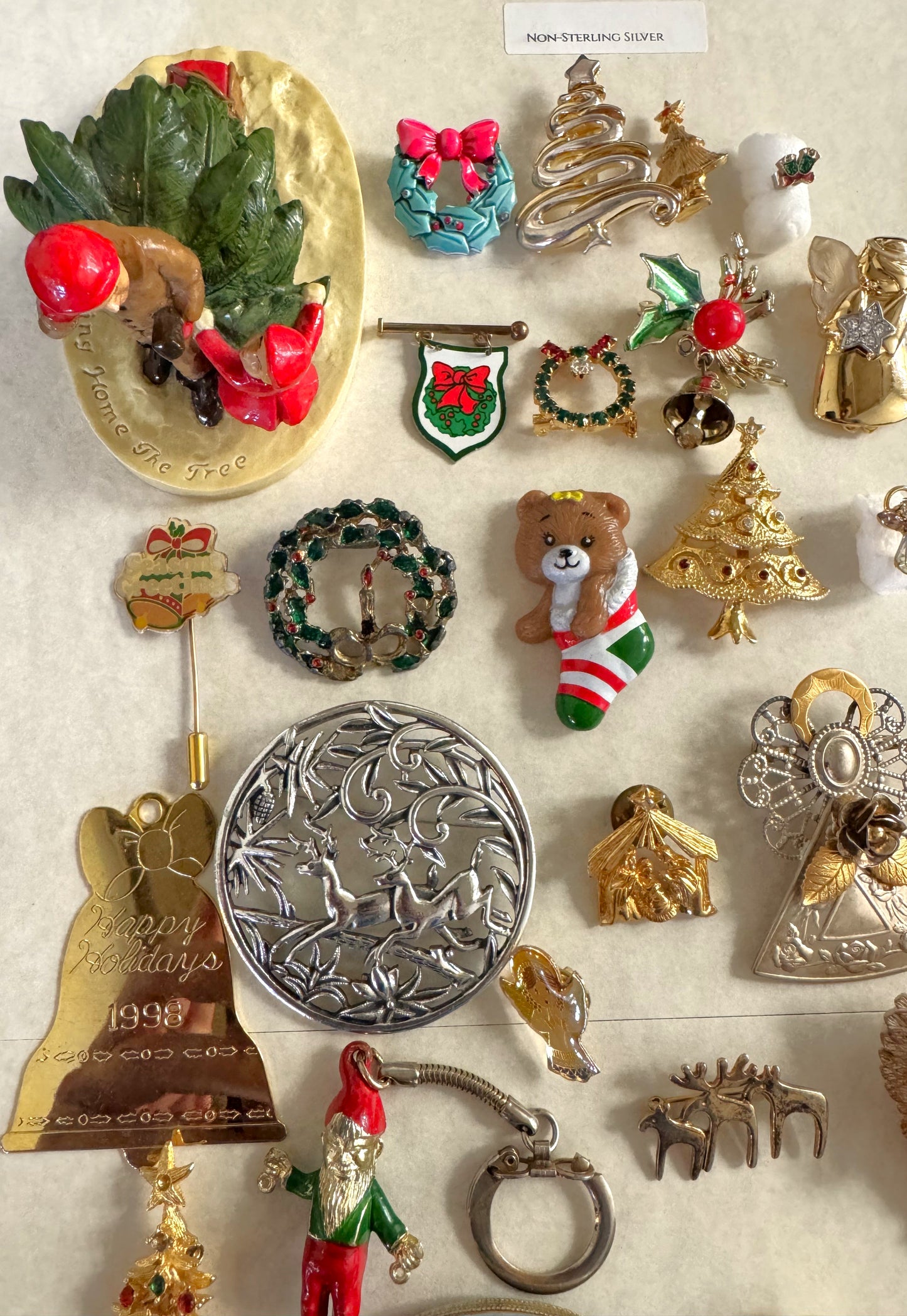 Christmas Jewelry! - Large Lot of Christmas Charms, Pins/Brooches, Ornaments, and More - Sterling Silver, Enamel, Plastic