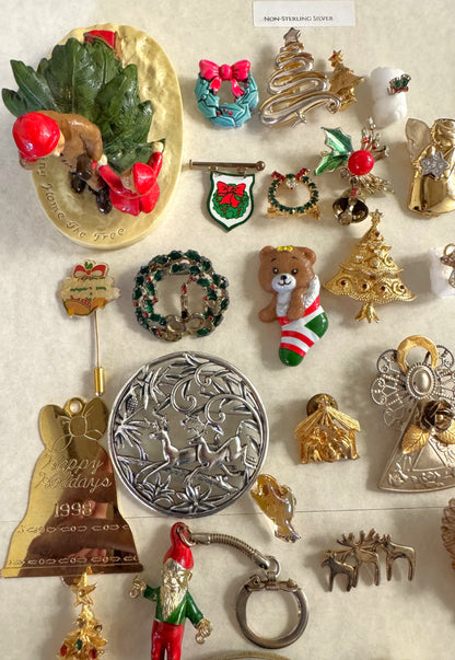 Christmas Jewelry! - Large Lot of Christmas Charms, Pins/Brooches, Ornaments, and More - Sterling Silver, Enamel, Plastic
