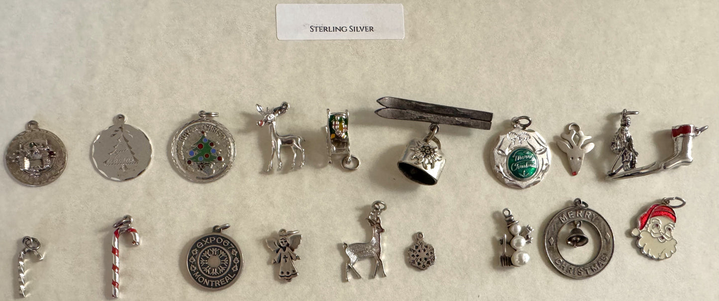 Christmas Jewelry! - Large Lot of Christmas Charms, Pins/Brooches, Ornaments, and More - Sterling Silver, Enamel, Plastic