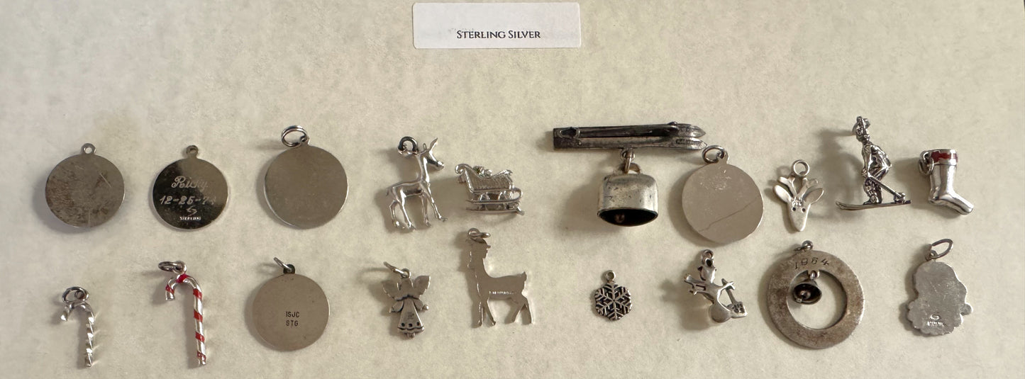 Christmas Jewelry! - Large Lot of Christmas Charms, Pins/Brooches, Ornaments, and More - Sterling Silver, Enamel, Plastic