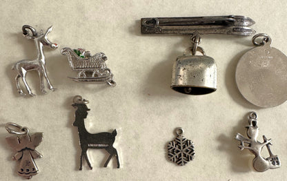 Christmas Jewelry! - Large Lot of Christmas Charms, Pins/Brooches, Ornaments, and More - Sterling Silver, Enamel, Plastic