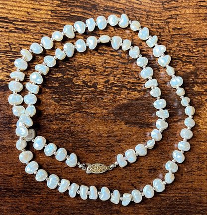 Elegant G. Silver Faux Pearl Goldtone Necklace - 25 Inches - Gold Filigree Clasp - G Silver Signed Unique Faux Pearl Clasp Necklace