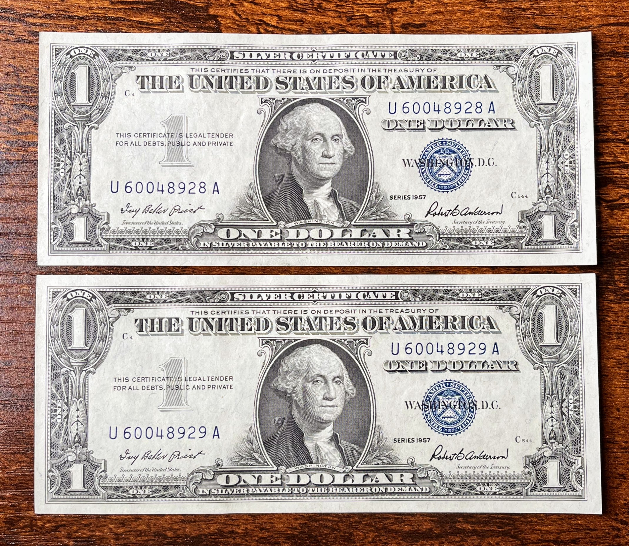 ヨーロッパプレート等5  点 1957 Silver Certificate 1 Dollar Note Consecutive Pair