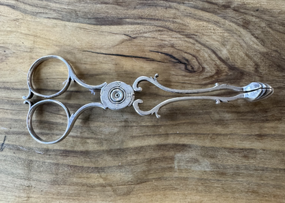 Georgian Sterling Silver Scallop Head Tongs - Stamped and Tested Sterling Silver - Lion Passant Stamped - 4.52 Inches