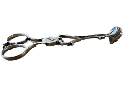 Georgian Sterling Silver Scallop Head Tongs - Stamped and Tested Sterling Silver - Lion Passant Stamped - 4.52 Inches