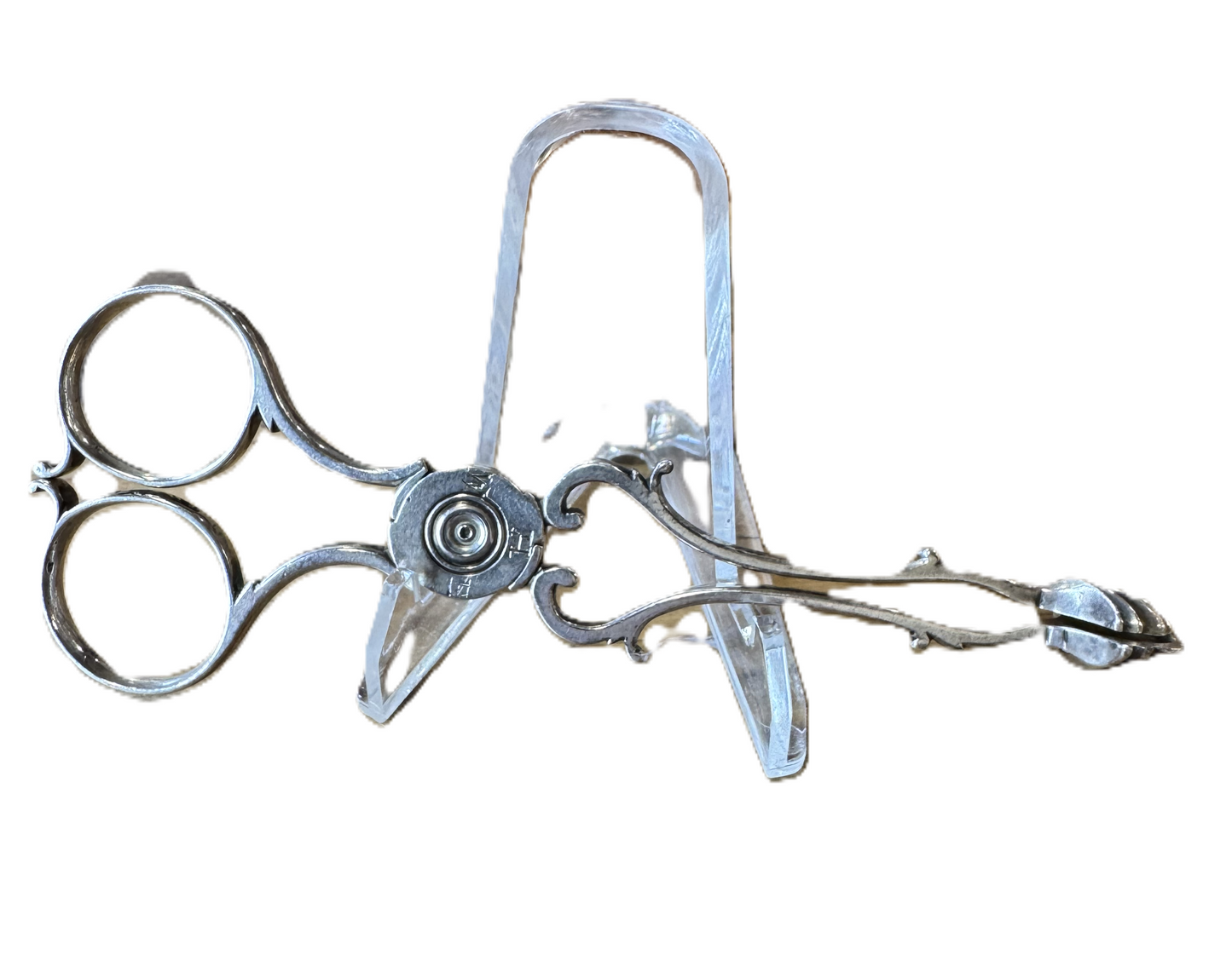 Georgian Sterling Silver Scallop Head Tongs - Stamped and Tested Sterling Silver - Lion Passant Stamped - 4.52 Inches