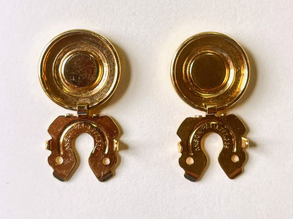 Cool Anson Patented Goldtone and Black Stone Round Button Cover Set - Patent No. 3777336 - Vintage 1970s Anson Gold Button Cover Clips