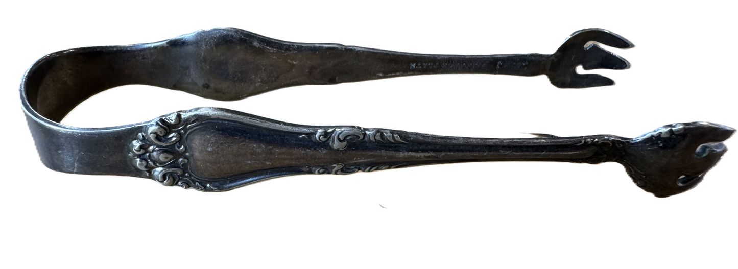 Oneida Community Reliance Plate Trident Tongs - Stamped and Tested Silverplate - Scrolled Design - 4.51 Inches