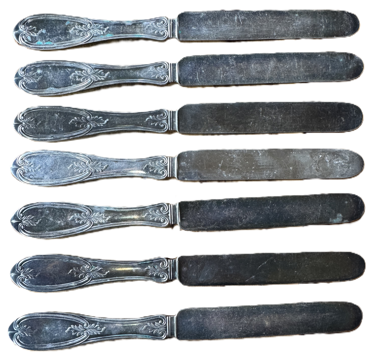 Antique Set of 7 Rogers 1894 Olive Pattern A1 Butter Knives - Olive Vine Pattern - Antique Butter Knives
